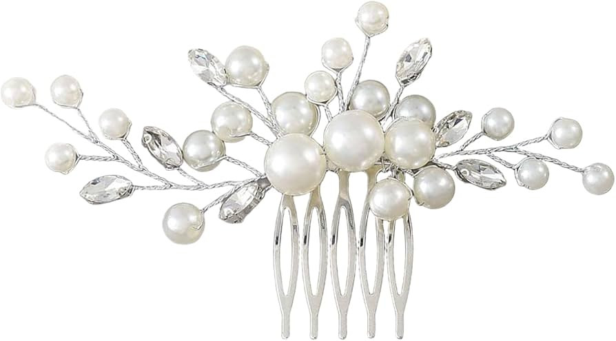 Women Girls Wedding Party Pearl Hair Comb, Bridal Crystal Hair Piece Side Combs Wedding Hair Pin ... | Amazon (US)