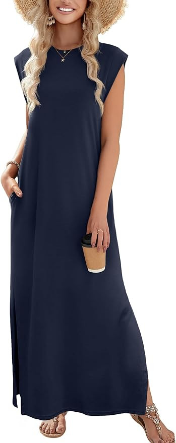 Zeagoo Women Floral Maxi Dress Summer Casual Sleeveless Sundress Crew Neck Long Dresses with Pock... | Amazon (US)