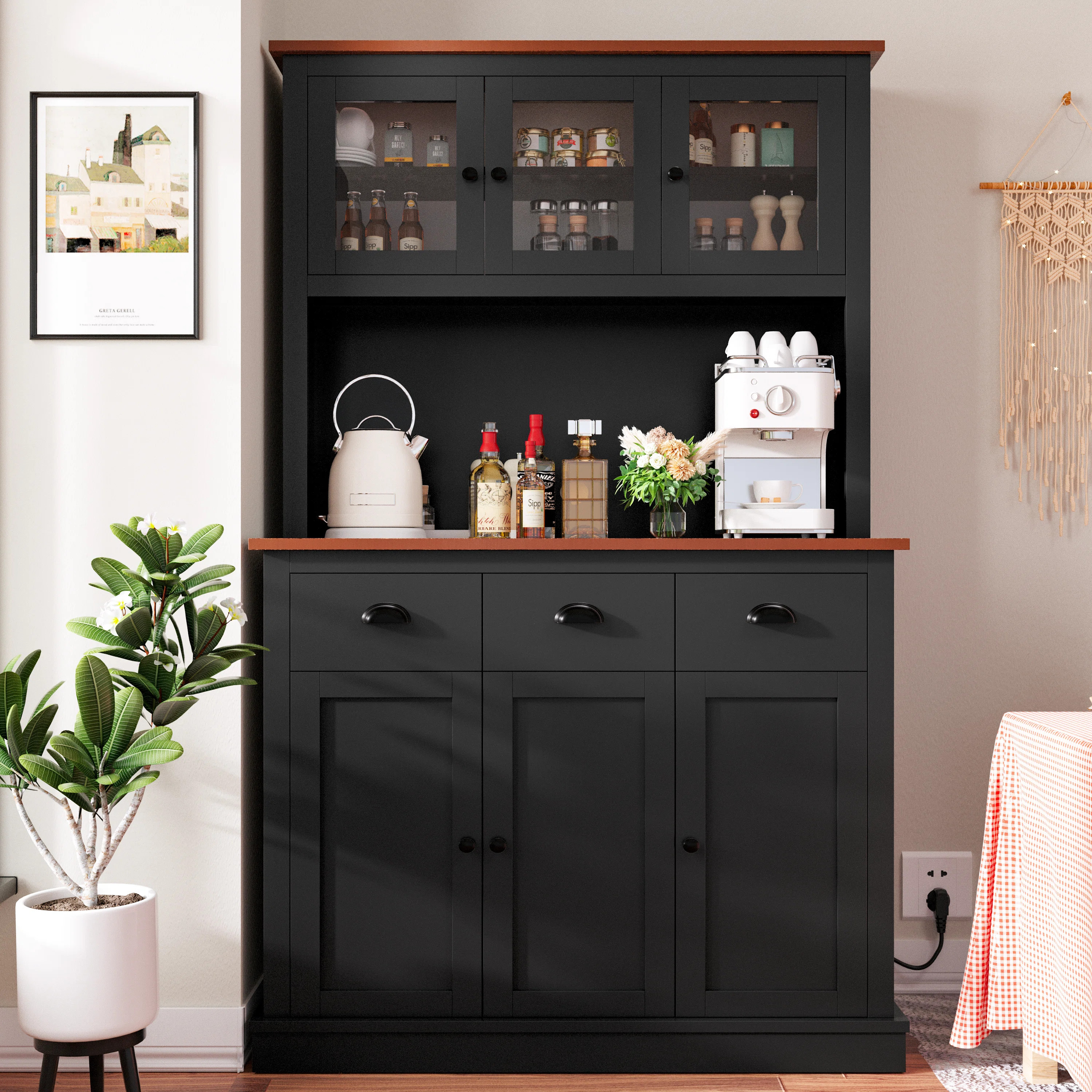 71" Kitchen Hutch Storage Cabinet With Charging Station | Wayfair North America