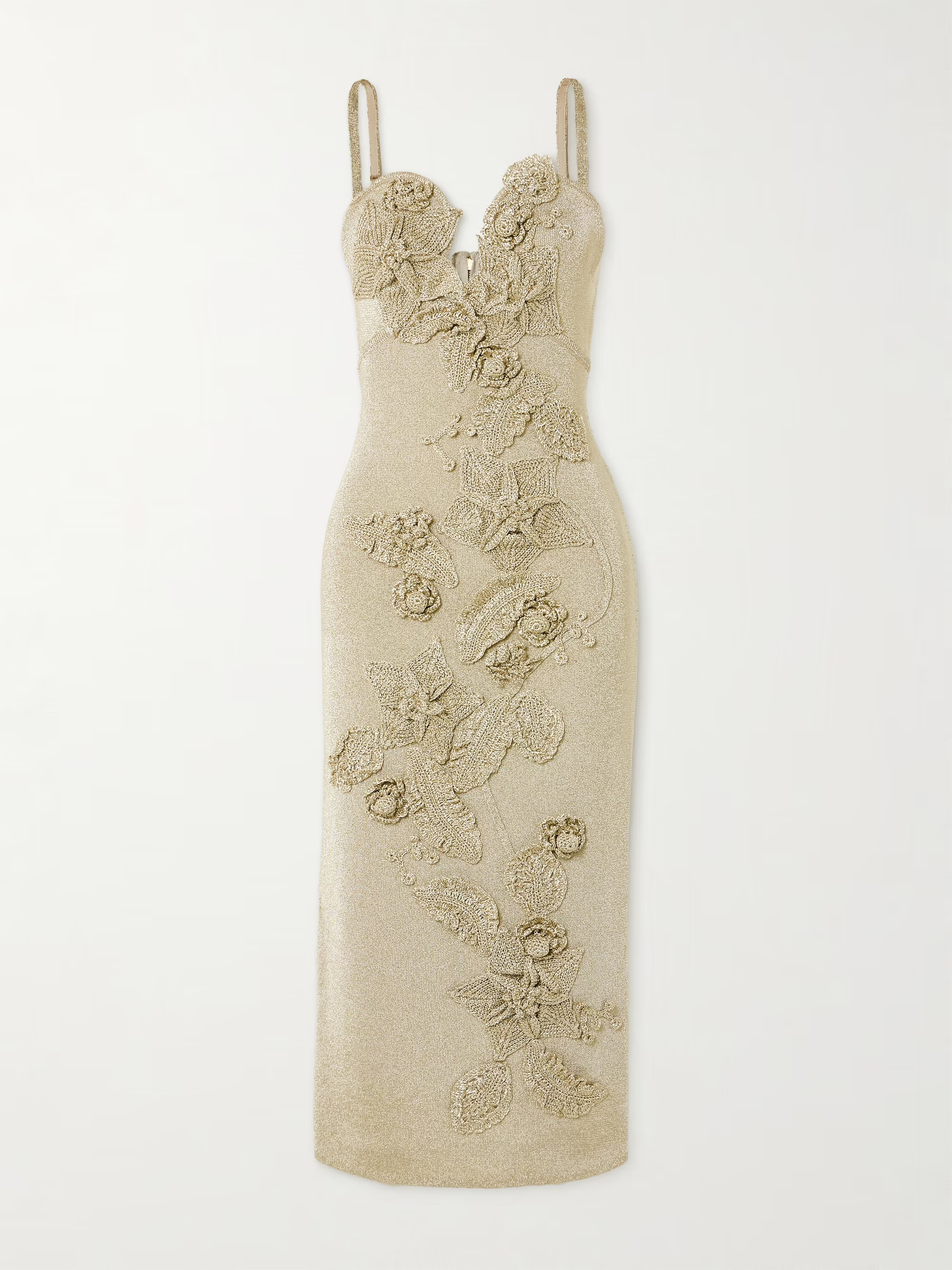 Soraiya cutout appliquéd metallic ribbed-knit midi dress | NET-A-PORTER (UK & EU)