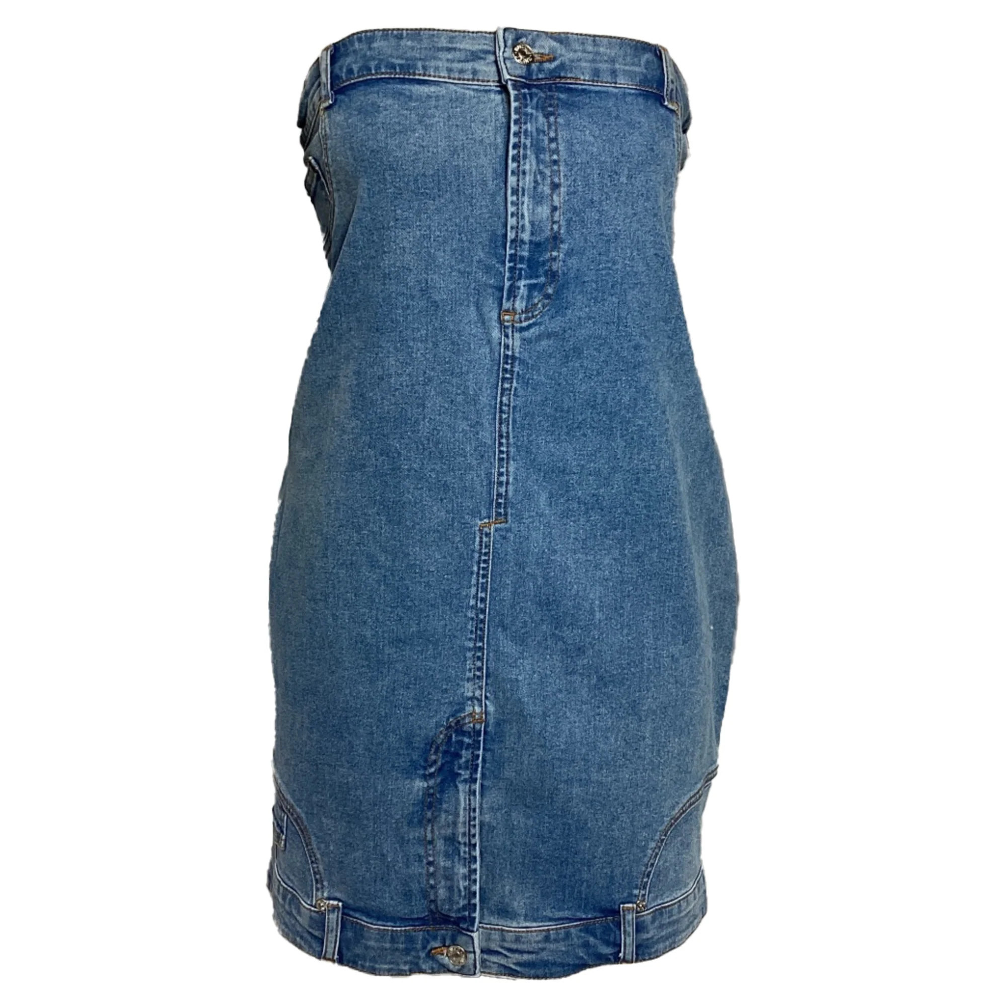 Moschino Jeans Bandeau-Style Mini Dress in Blue Denim | Shop Simon