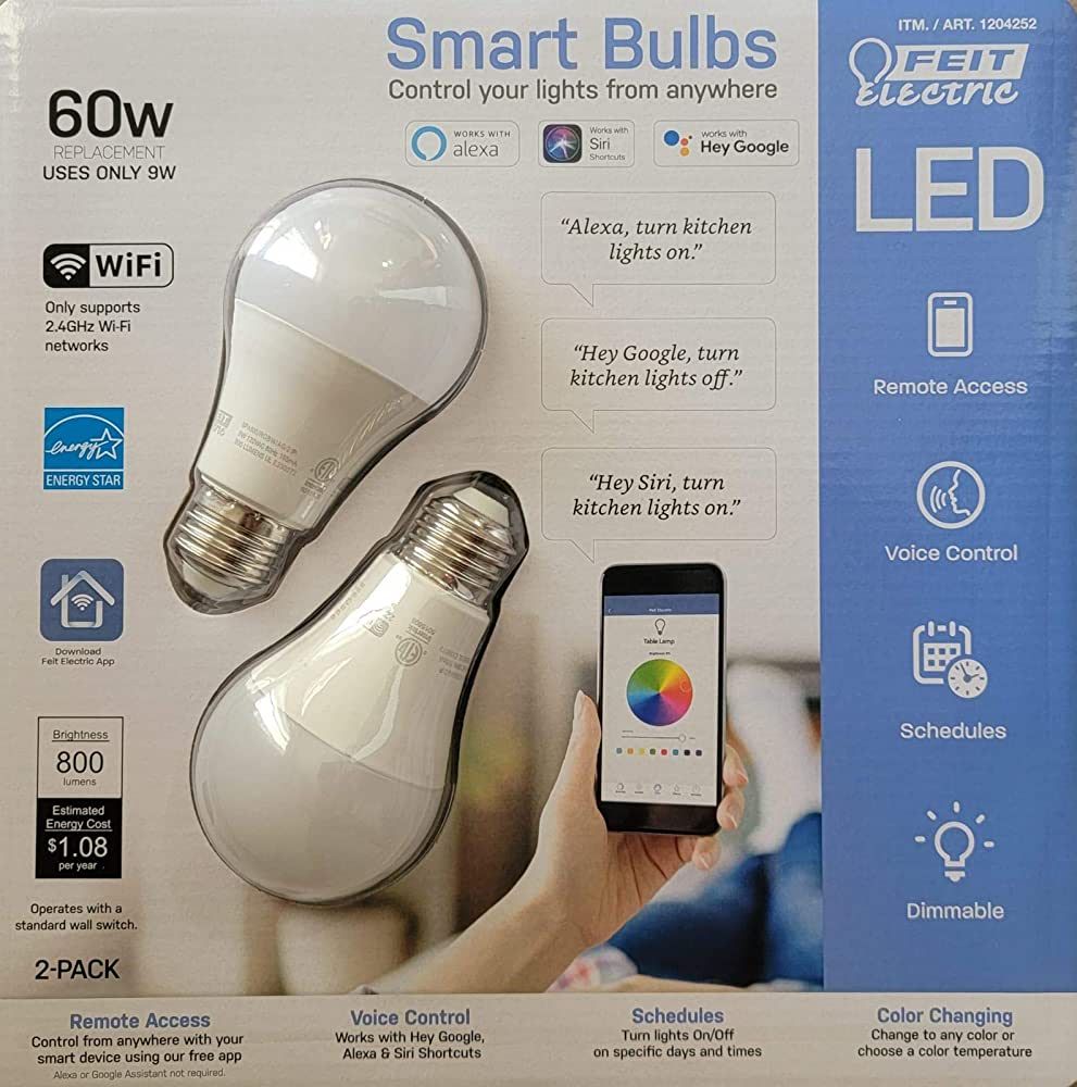 Feit Electric Smart Wi-Fi LED Color Changing Dimmable 60W Light Bulbs (White 2 Pack) | Amazon (US)