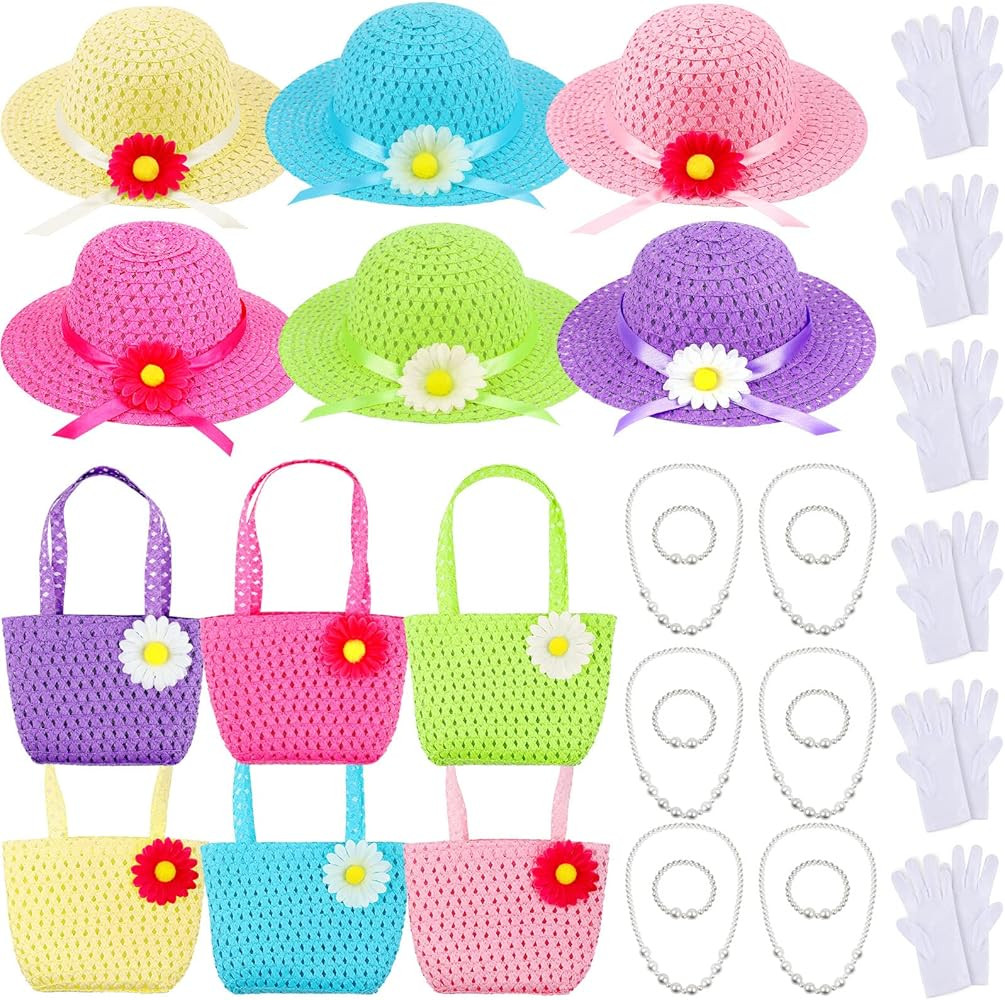 Zhanmai 6 Sets Girls Tea Party Dress Play Set Includes 6 Daisy Tea Party Hats, 6 Straw Purse, 6 P... | Amazon (US)