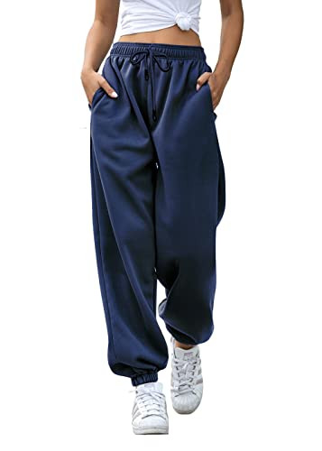 Womens Joggers with Pockets Cinch Bottom Cool Sweatpants Pockets High Waist Sporty Gym Athletic Fit Lightweight Womans Joggers Pants Lounge Trousers Cyan XL | Amazon (US)