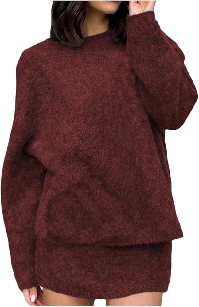 Verdusa Women's Sweater Skirt Set 2 Piece Pullover Sweaters with Skirt Comfy Matching Sets Fall O... | Amazon (US)