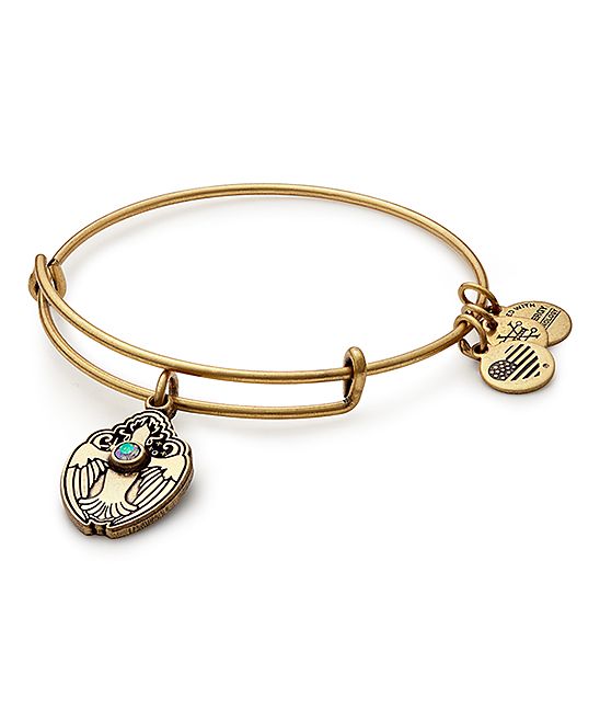 Alex and Ani Women's Bracelets - Teal & Burnished Goldtone Dove Adjustable Charm Bangle With Swarovs | Zulily