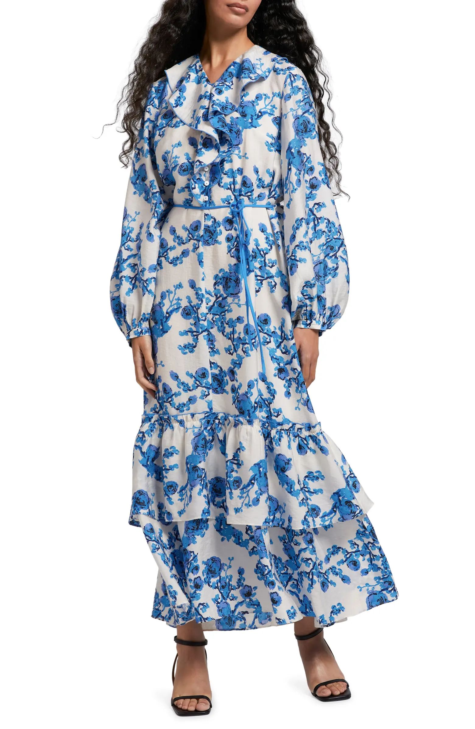 Long Sleeve Floral Print Ruffle Dress | Nordstrom