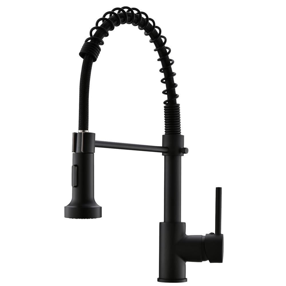Boyel Living Stainless Steel Faucet Single-Handle Faucet Pull-Down Sprayer Kitchen Faucet Black | The Home Depot