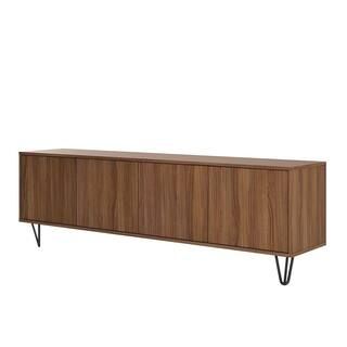 Slim 72 in. Walnut TV Stand with 4 Doors Fits TV's up to 80 in with Hair Pin Legs 119731 - The Ho... | The Home Depot