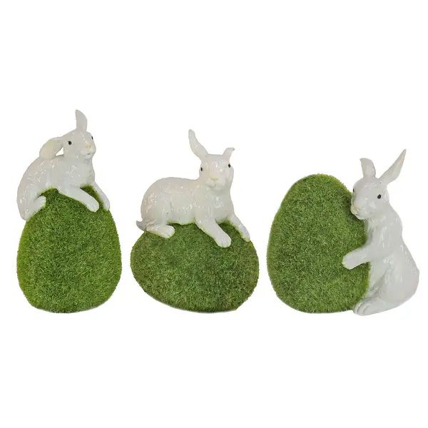 White Bunny with Green Moss Egg, Set of 3 - 7 in - Overstock - 35425638 | Bed Bath & Beyond