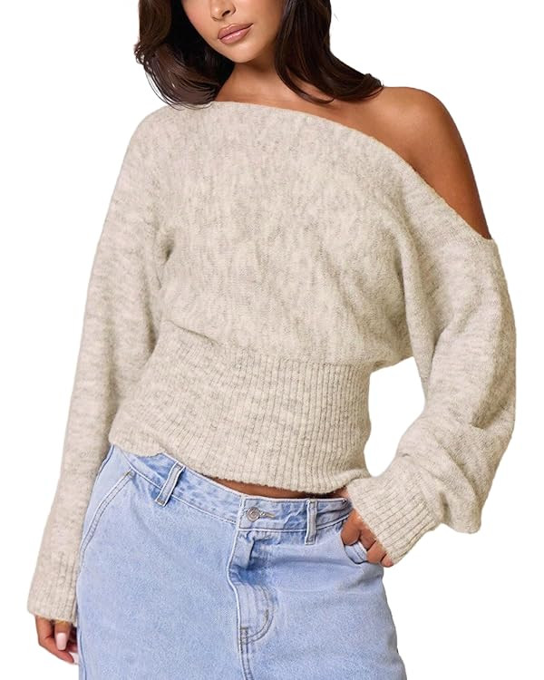 Milumia Women's Off The Shoulder Sweater Long Sleeve Cinched Waist Fall Knit Tops Knitwear | Amazon (US)