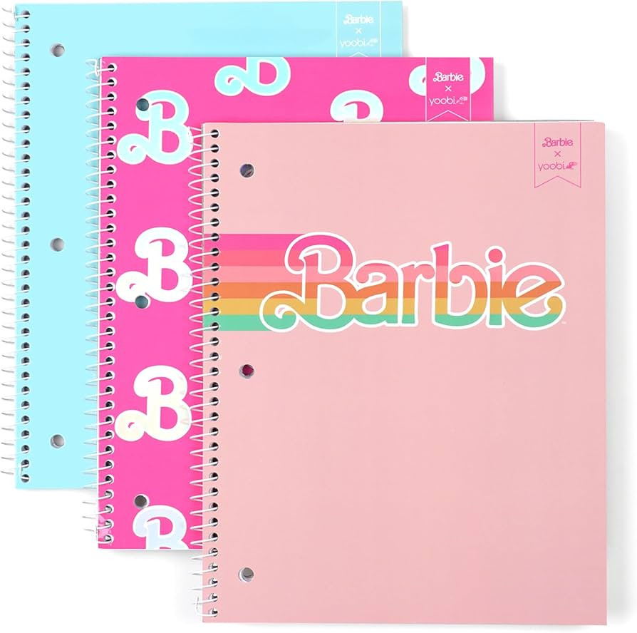 Yoobi Barbie X College Ruled Spiral Notebook Set – 3-Pack of 1 Subject Notebooks, Pink, Blue & ... | Amazon (US)