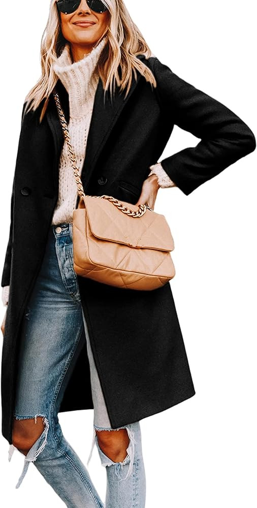 Tanming Women's Notch Lapel Double Breasted Wool Blend Mid Long Pea Trench Coat | Amazon (US)