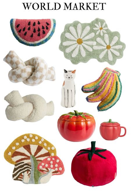 Cute world market throw pillows, bath mats and tomato decor! #worldmarket 