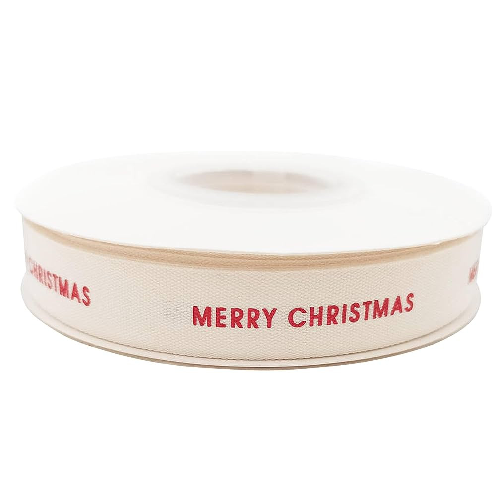 Cotton Christmas Ribbon - Warm White, Letter Print, 5/8' x 20 Yards - Perfect for Gift Wrapping &... | Amazon (US)