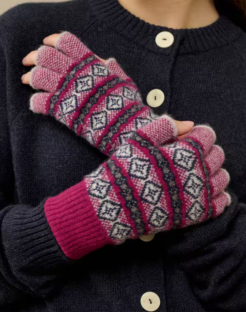 Women's Cashmere Folk Fingerless Gloves | Brora