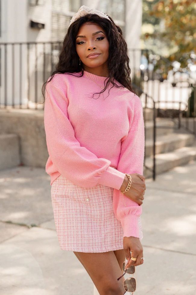 Choose Happy Pink Mock Neck Sweater | Pink Lily