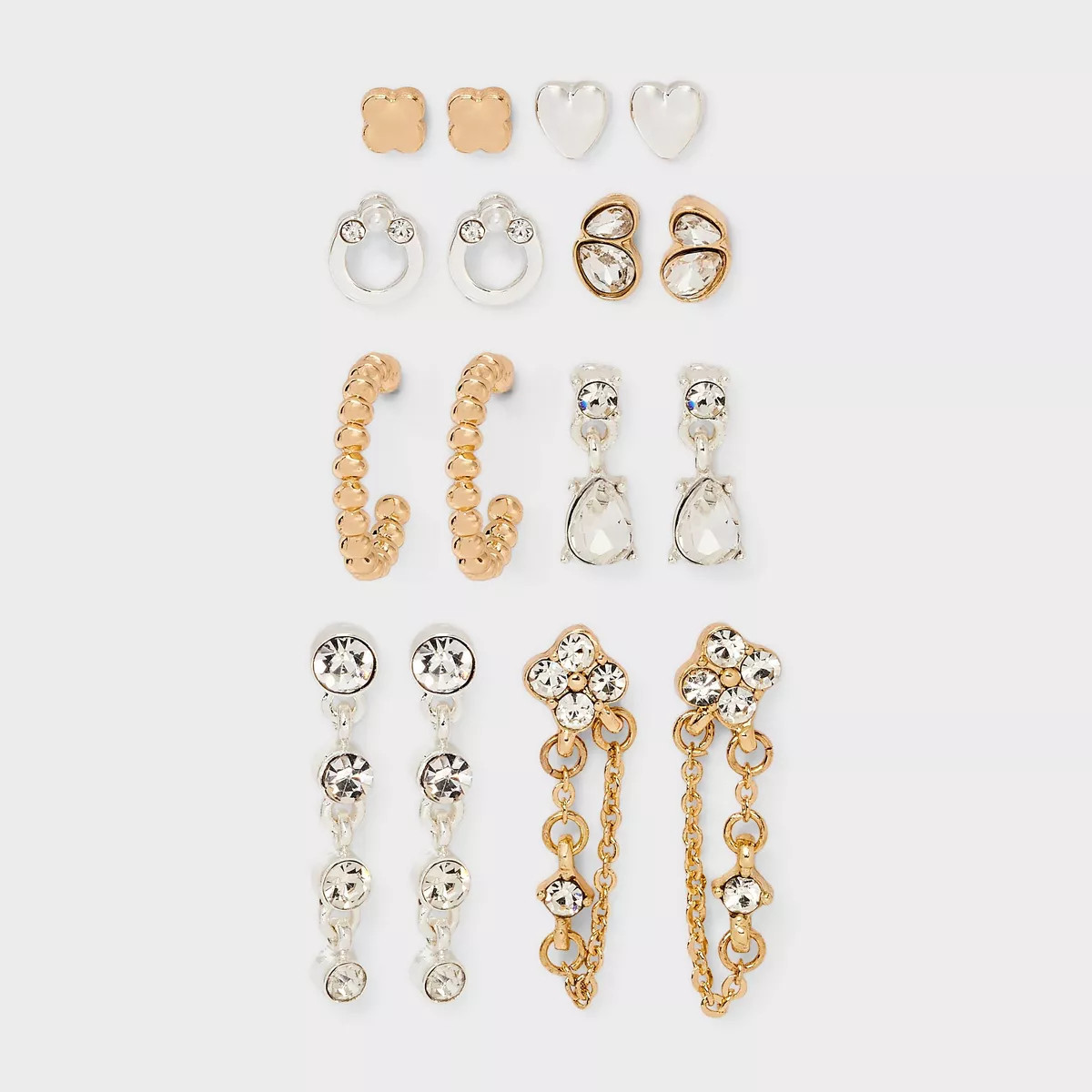 Mixed Metal Hoop and Stud Earring Set 8pc - A New Day™ Gold/Silver | Target