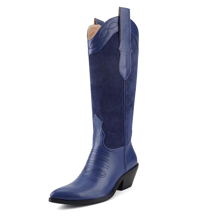 Western Cowboy Boots for Women Knee High Cowgirl Boots Pointed Toe Chunky Block Heel Fashion Retr... | Amazon (US)