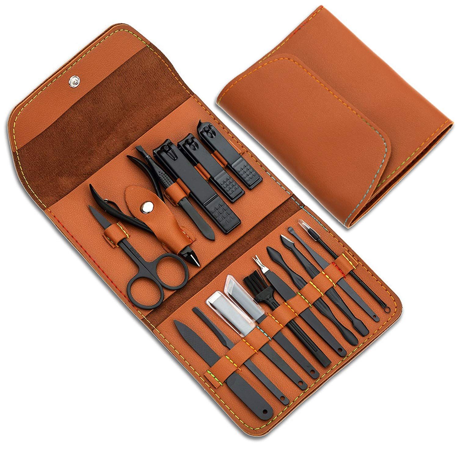 Gifts for Men/Women, Stainless Steel Manicure Set with PU leather case, Personal care tool (brown... | Amazon (US)