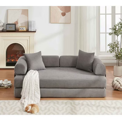 DIY Modular Convertible Sleeper Sofa Bed, 4-in-1 Foldable Sofa with Moveable Arms, Soft Foam Support Sofa with Gray Corduroy Cushion-Coolbibila | Target