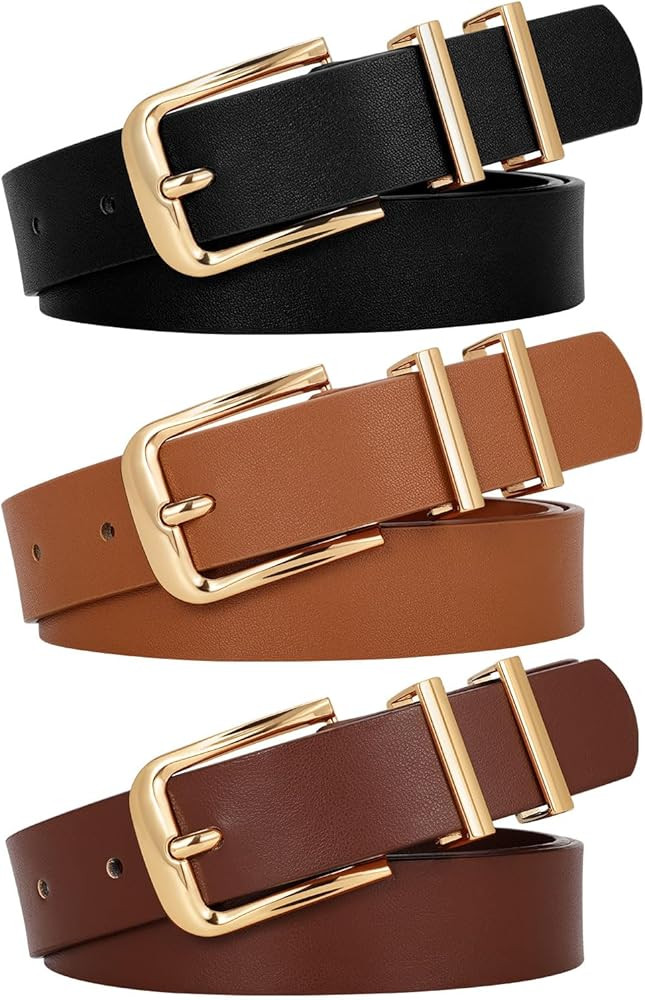 WERFORU 3 PACK Women Belt Women Fashion Leather Belts for Jeans Pants Ladies Belts with Gold Buck... | Amazon (US)