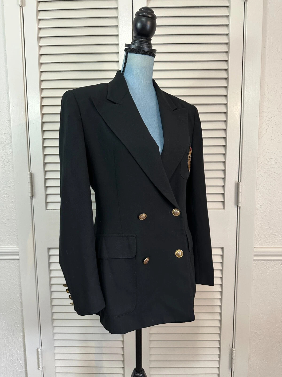 Vintage Lauren Ralph Lauren Black Double Breasted Crest Logo Wool Blazer 6  | eBay | eBay US