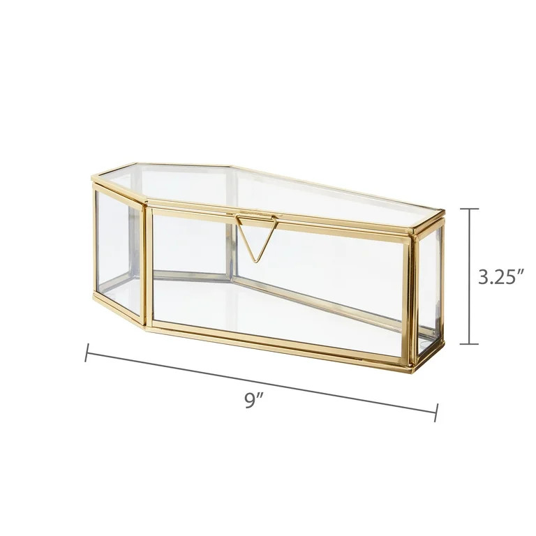 Glass & Steel Coffin Tabletop Decor, Clear & Gold, 9" x 4", Halloween by Way To Celebrate | Walmart (US)