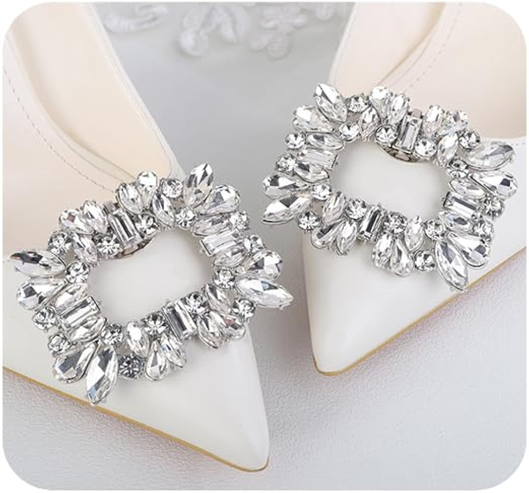 JWICOS 1 Pair Women Square Crystal Shoe Clips Wedding Rhinestone Shoe Clips Shoe Charms Sparkly S... | Amazon (US)