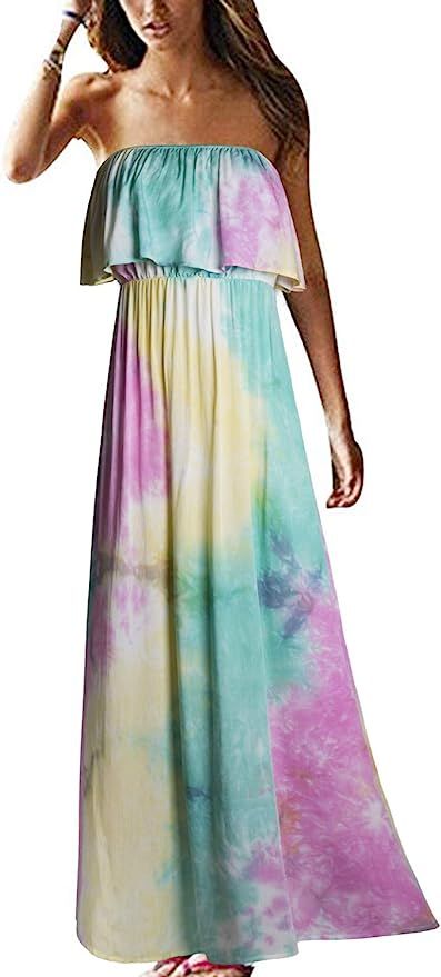 Yidarton Women Summer Blue and White Porcelain Strapless Boho Maxi Long Dress | Amazon (US)