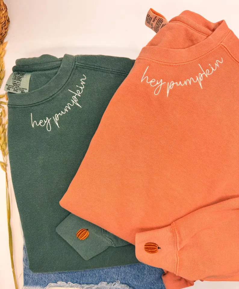 Hey Pumpkin Embroidered Comfort Colors Sweatshirt, Fall Crewneck for Women, Cozy Fall Crewneck, A... | Etsy (US)