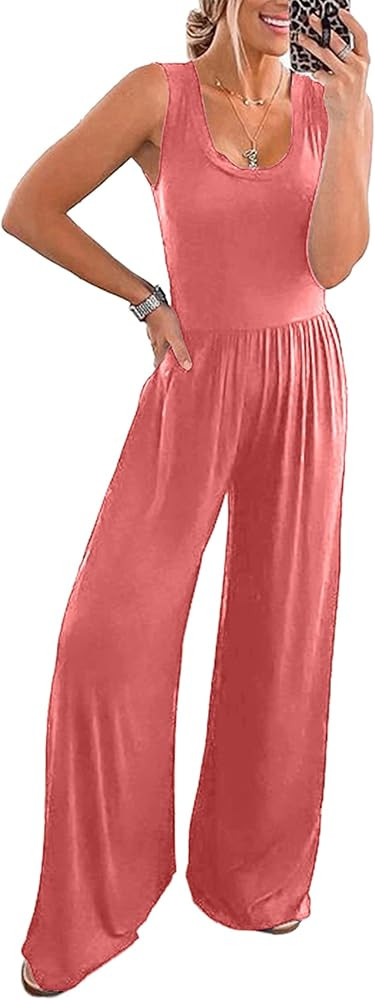 PRETTYGARDEN Women’s Summer Sleeveless Tank Jumpsuits High Waist Low Cut Casual Scoop Neck Fit ... | Amazon (US)