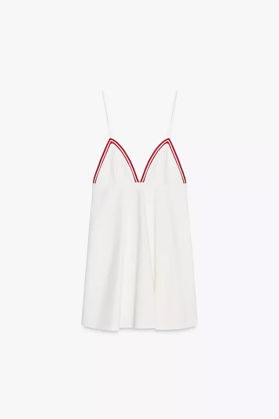 Short V-neck dress with adjustable spaghetti straps. Hidden in-seam side pockets. Ribbed trim wit... | Zara US
