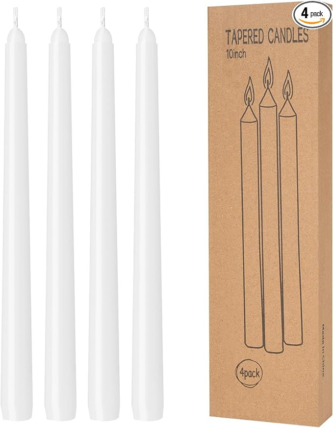 4 Pack White Taper Candles - Taper Candles 10 Inch Dripless, Smokeless & Unscented - 8 Hours Long... | Amazon (US)