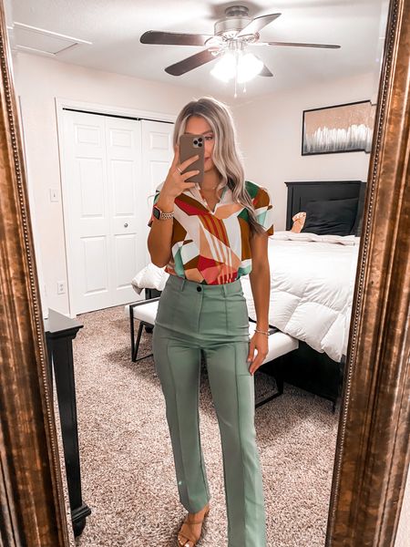 Spring, winter, or fall teacher outfit you need! The cutest lightweight top/blouse with comfy turquoise slacks, get it now from Shein! #fallfashion #teacherootd #teacher 

#LTKunder50 #LTKstyletip #LTKworkwear