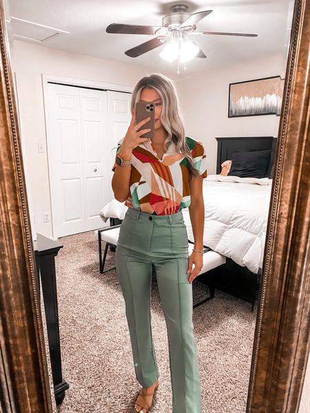 Spring, winter, or fall teacher outfit you need! The cutest lightweight top/blouse with comfy turquoise slacks, get it now from Shein! #fallfashion #teacherootd #teacher 

#LTKunder50 #LTKstyletip #LTKworkwear