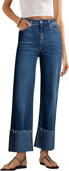 KUNMI Women's Wide Leg Jeans High Waisted Straight Leg Stretchy Denim Pants with Pockets | Amazon (US)