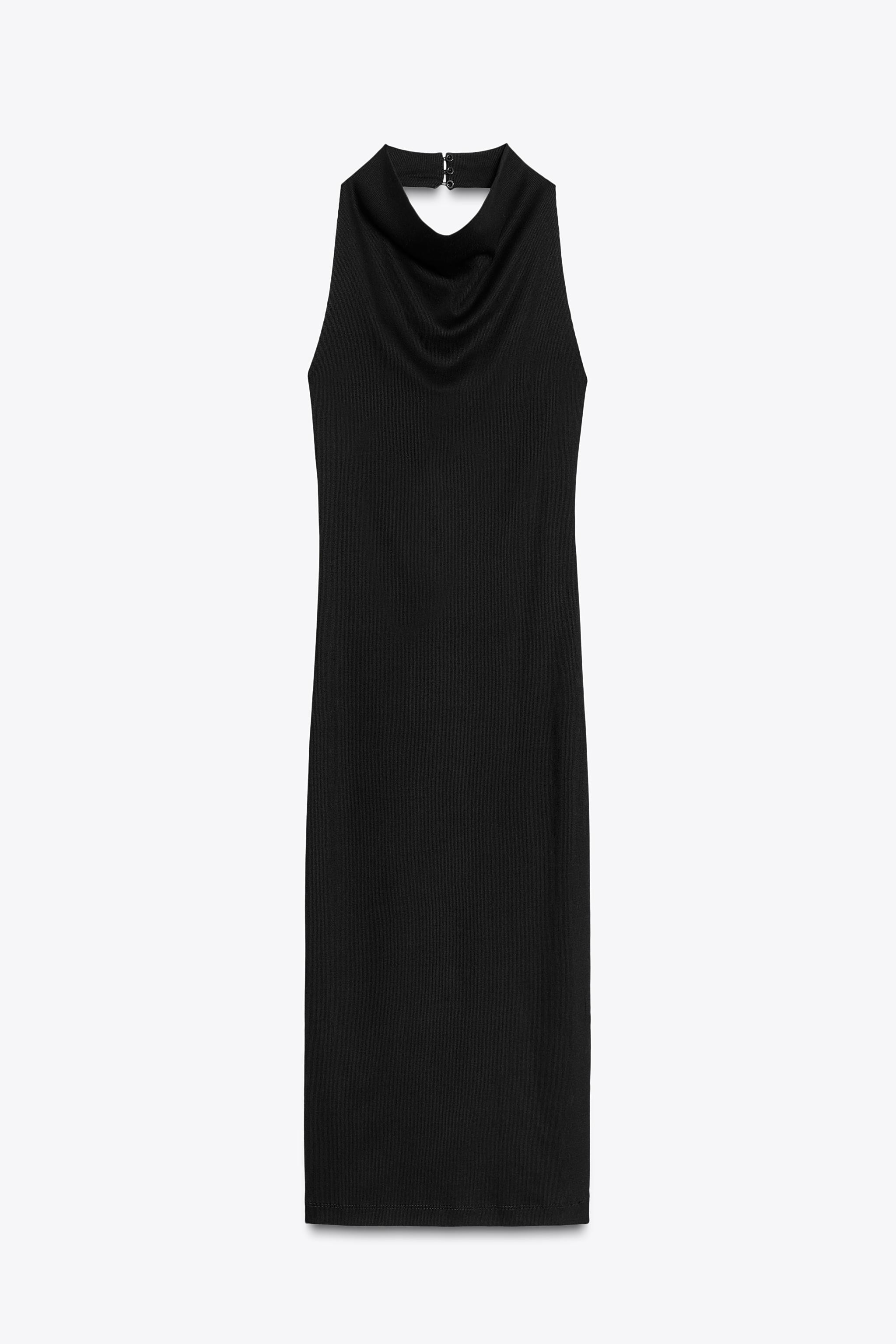 Flowy midi halter neck dress. Open back. Button closure at neck. | Zara US