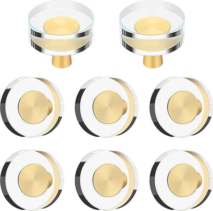 Hotop 8 Pieces Glass Crystal Knobs Brass Drawer Pull Cabinet Handle Brass Glass Knobs Gold Furnit... | Amazon (US)