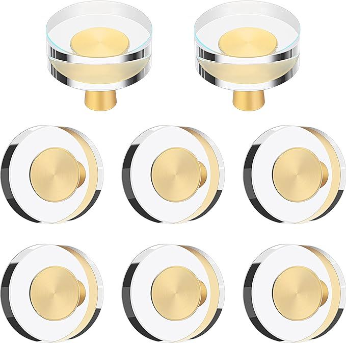 Hotop 8 Pieces Glass Crystal Knobs Brass Drawer Pull Cabinet Handle Brass Glass Knobs Gold Furnit... | Amazon (US)