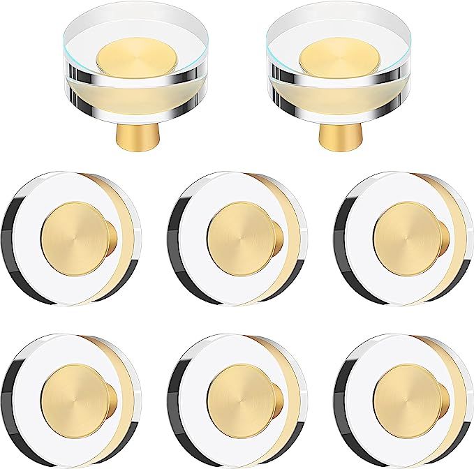 Hotop 8 Pieces Glass Crystal Knobs Brass Drawer Pull Cabinet Handle Brass Glass Knobs Gold Furnit... | Amazon (US)