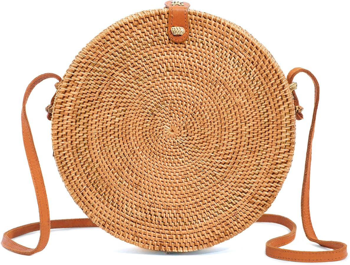 Novum Crafts Round Rattan Bag for Women - Handmade Ata Wicker Woven Purse - Circle, Square, Oval ... | Amazon (US)