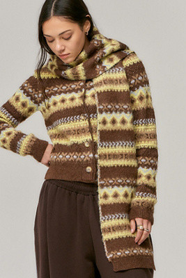 UO Fairisle Scarf - Brown at Urban Outfitters | Urban Outfitters UK