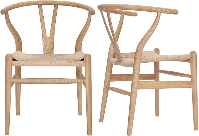 Tomile Solid Wood Wishbone Chair Y Chair Mid-Century Armrest Dining Chair, Hemp Seat (Ash Natural... | Amazon (US)