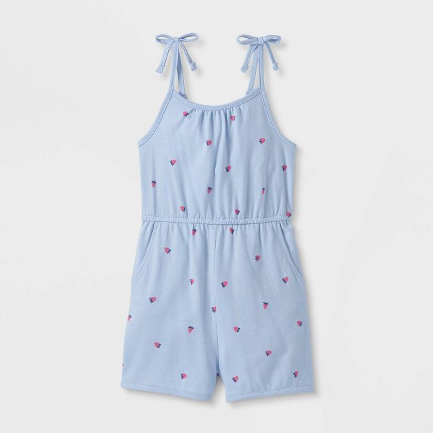 Toddler Girls' Strawberry Knit Tank Top Romper - Cat & Jack™ Light Blue | Target