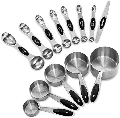 EDELIN Measuring Cups and Magnetic Measuring Spoons Set, Stainless Steel 5 Cups and 7 Spoons (Bla... | Amazon (US)