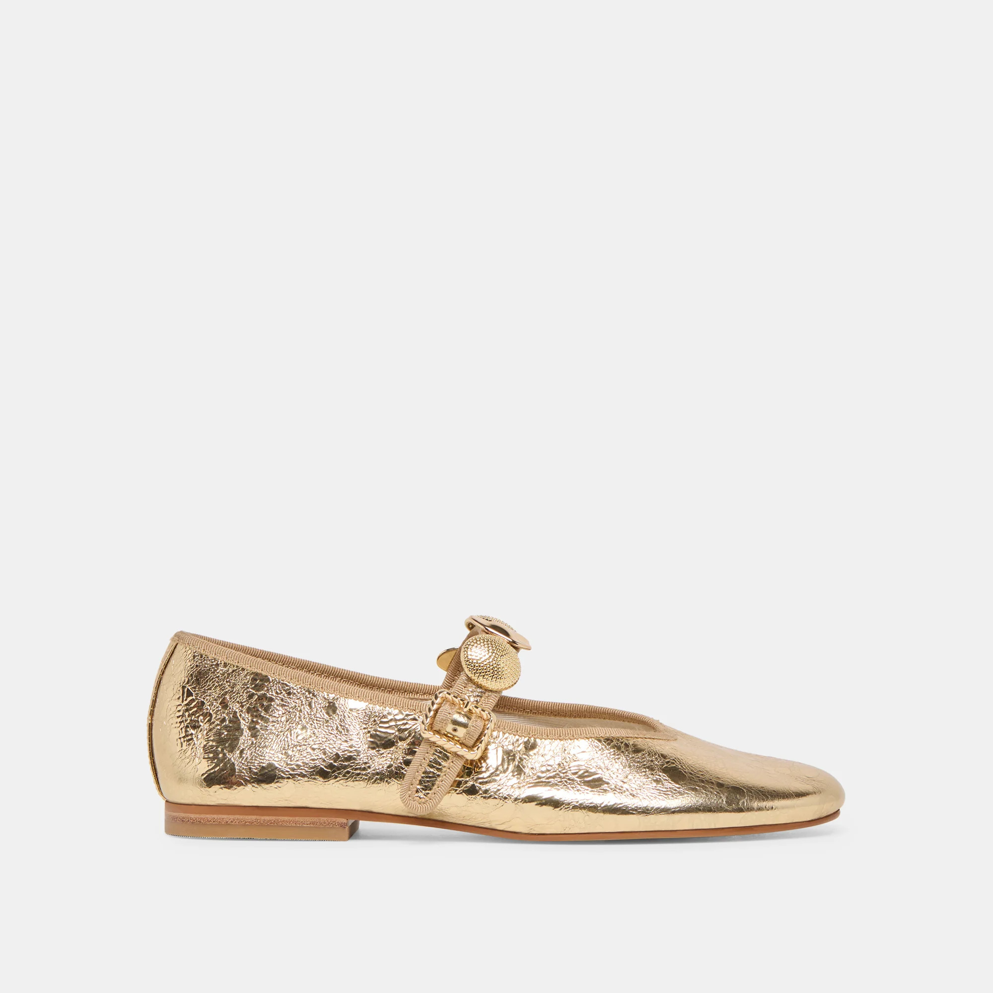 Relan Ballet Flats Gold Distressed Leather | DolceVita.com