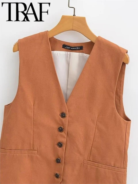 Blazer feminino sem mangas com decote em v, blusa feminina, colete elegante, roupas de moda, bot... | Aliexpress BR (BR)