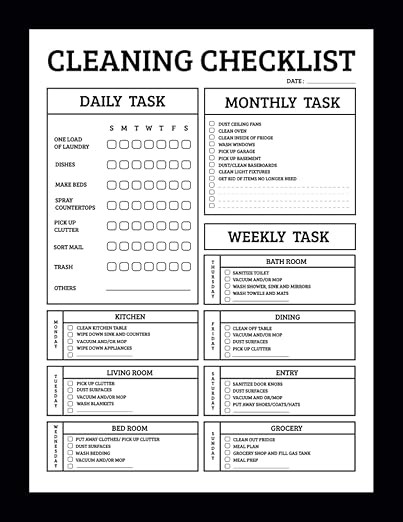 Cleaning Checklist: Daily Weekly and Monthly Cleaning Schedule Checklist Planner | Household Chor... | Amazon (US)