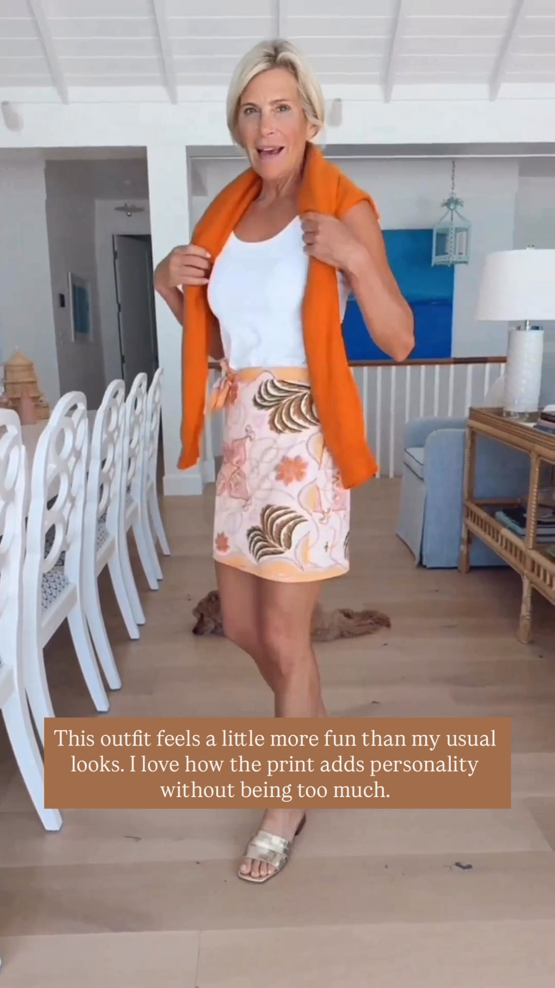 Casual style with a printed skirt and laid-back white tank.

#LTKootd #LTKOver40 #LTKSaleAlert